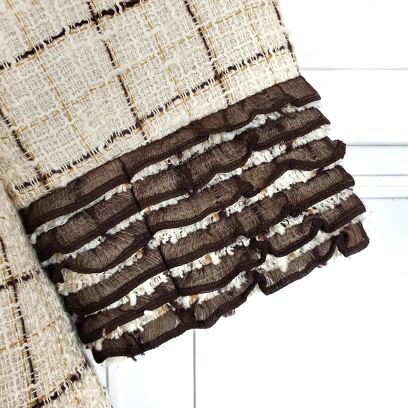 DONCASTER Silk Linen Jacket Sz 2 XS Tweed Ruffle Chiffon 3/4 Sleeve Boutique - Picture 6 of 13